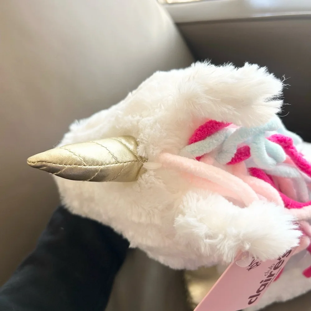 Claire's White Unicorn Plush 14”inch Aurora with Gold and Pink Details